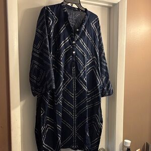 Navy Blue Geometric Patterned Tunic